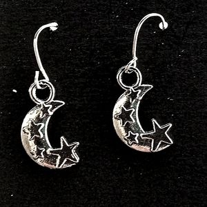 Crescent Moon With Raised Stars For That 3-D Effect. Pierced Earrings